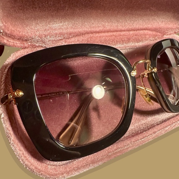 Miu Miu Black & Gold Acetate SMU 07O Square Lense Metal Frame Sunglasses W/ Case - Picture 13 of 16